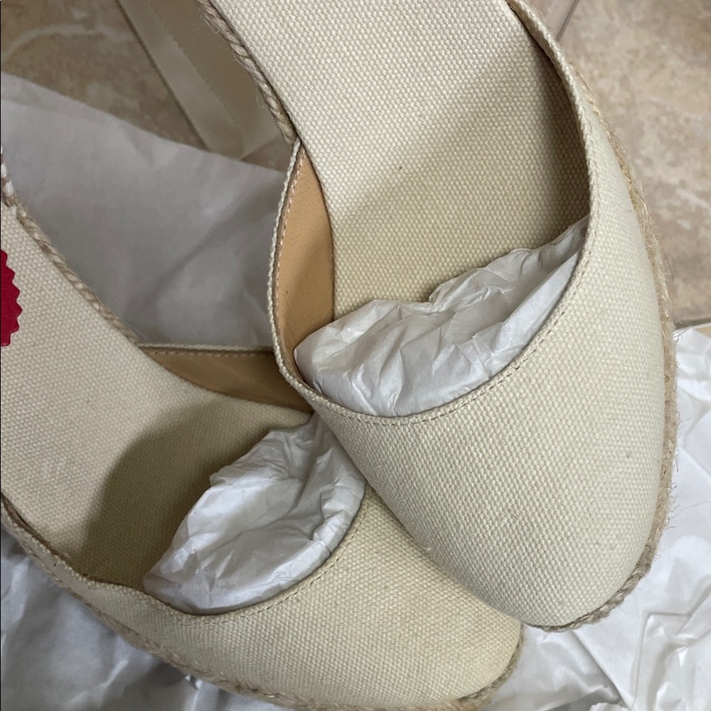 New Christian Louboutin Brigitte Cream Espadrille 5 Wedges 35 - Picture 10 of 17